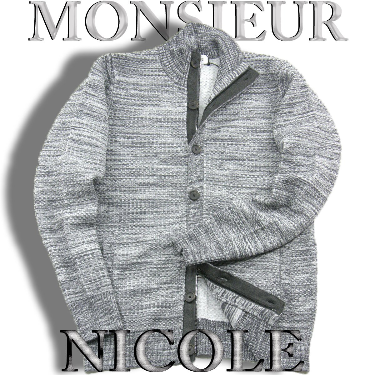 ★美品★ MONSIEUR NICOLE アンコンジャケット ニット ストライプ ☆美品☆ MONSIEUR NICOLE アンコンジャケット ニット ストライプ
