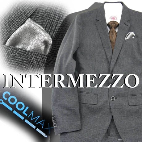 INTERMEZZO / インターメッツォ　COOLMAX ストレッチ ジャケット 清涼 グレンチェック テーラードジャケット ビジネスジャケット ビジネスウェア ビジネス グレー クールマックス