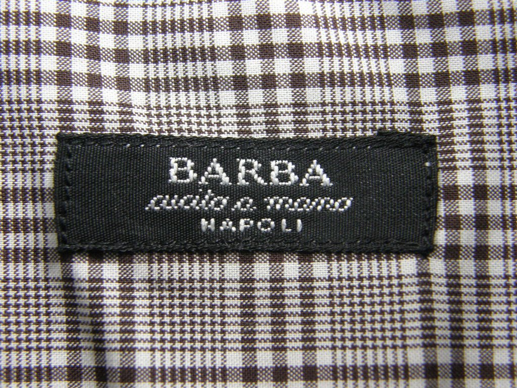 【美品】バルバ　長袖シャツ　カッタウェイ　ホリゾンタル　チェック柄　綿　42 BARBA ／ バルバ 長袖シャツ イタリア製 コットンシャツ