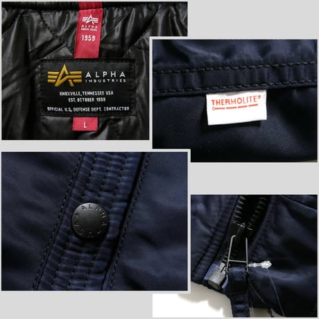 ALPHA INDUSTRIES × THERMOLITE ／ アルファインダストリーズ × サーモライト　中綿ジャケット フード 取り外し可能 ネイビー ｜ 秋冬　（No.370593）