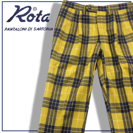 Rota / ロータ　フランネル ウール スラックス イタリア製 パンツ ツータック  チェック柄 イエロー