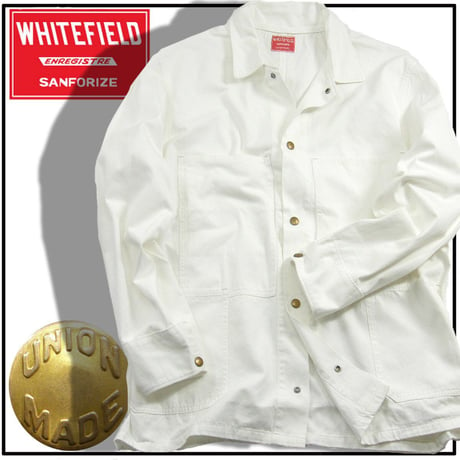 WHITE FIELD / ホワイトフィールド　カバーオール ジャケット 金ボタン ヴィンテージテイスト オーバーサイズ 経年変化 アウター ホワイト 白