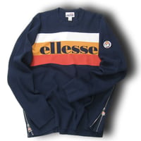 MICHAEL KORS × ellesse ／ マイケルコース × エレッセ　限定 コラボ ストレッチ ビスコース ニット サイドジップ セーター ストライプ ネイビー ｜ 春 秋冬