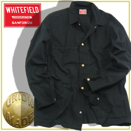 WHITE FIELD / ホワイトフィールド　カバーオール ジャケット 金ボタン ヴィンテージテイスト オーバーサイズ 経年変化 アウター ブラック 黒