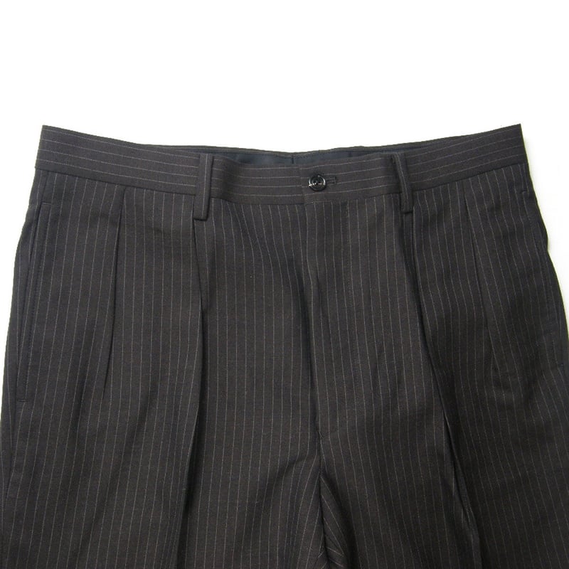 ラルフ　ブラウン　ストライプ　ウール　カシミヤ　　ダークブラウン　ツータック ラルフブラウンストライプウールカシミヤダークブラウンツータック