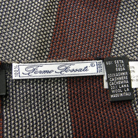 Fermo Fossati × TOMORROWLAND ／ フェルモフォサッティ × トゥモローランド　シルク ウール スカーフ イタリア製 ネイビー ブラウン グレー ｜ オールシーズン