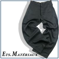 ETS.MATERIAUX ／ マテリオ　リネン ワークパンツ 日本製 バルーン シルエット 麻 シンチバック ボタンフライ フレンチワーク テーパード ブラック 黒 ｜ 春夏