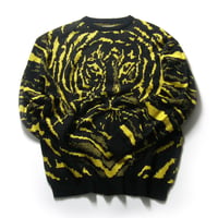 DEL MAR sportswear ／ デルマースポーツウェア　クルーネック ニット セーター ジャガード オーバーサイズ TIGER タイガー アニマル イエロー ｜ 秋冬