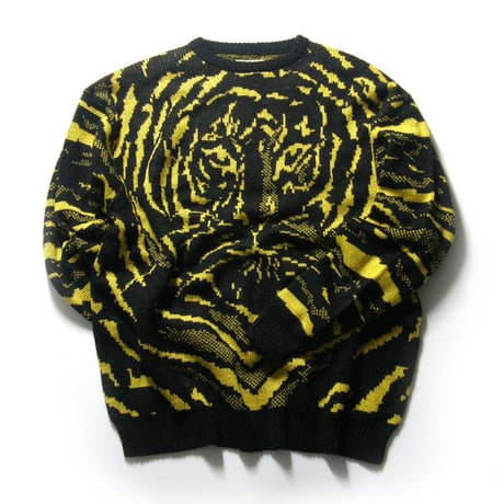 DEL MAR sportswear ／ デルマースポーツウェア　クルーネック ニット セーター ジャガード オーバーサイズ TIGER タイガー アニマル イエロー ｜ 秋冬