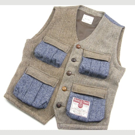 BOSTON-NINE × Harris Tweed ／ ボストンナイン × ハリスツイード　希少 60s ヴィンテージ クレイジーパターン ベスト ヘリンボーン ｜ 秋冬　（No.353946）