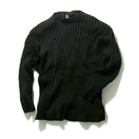 BATONER × L'ECHOPPE ／ バトナー × レショップ　エクストラファインメリノウール ナローネック ニット 日本製 ソリッドウール ブラック ｜ 秋冬　（No.370366）