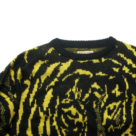 DEL MAR sportswear ／ デルマースポーツウェア　クルーネック ニット セーター ジャガード オーバーサイズ TIGER タイガー アニマル イエロー ｜ 秋冬