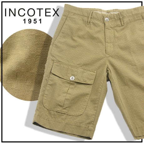 INCOTEX / インコテックス　コットン ハーフパンツ ルーマニア製 6ポケット キング・オブ・パンツ グリーンブラウンカーキ