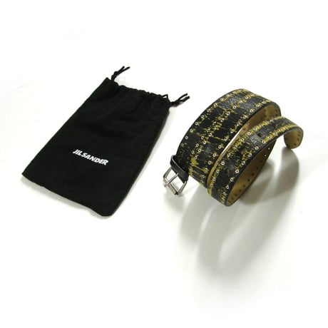 JIL SANDER ／ ジルサンダー　ニューヴィンテージ クラック加工 レザー ベルト イタリア製 バイカラー ブラック イエロー ｜ オールシーズン　（No.L750）