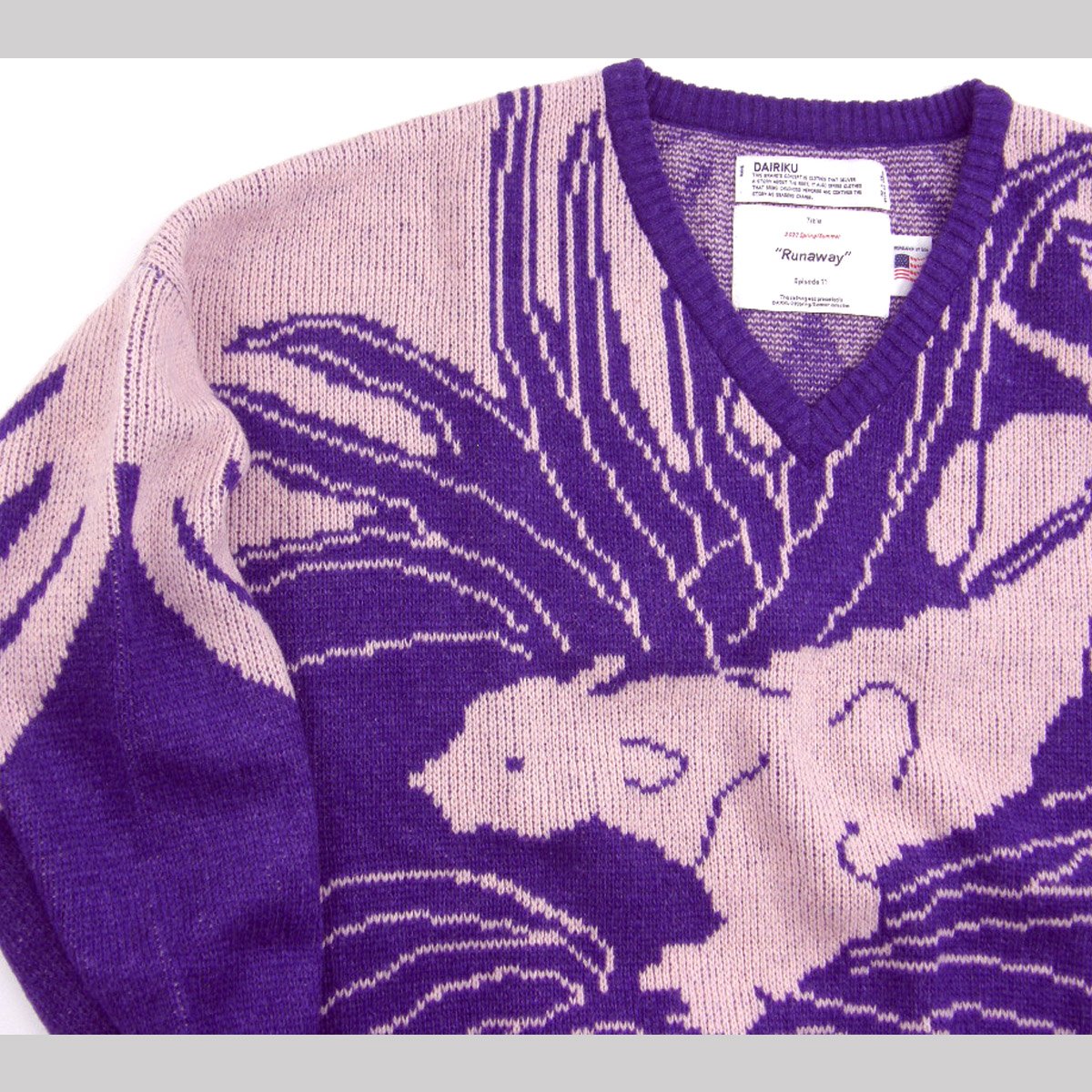 【D.Rin】大判/パープルのオーバーダイ　　No.579 DAIRIKU / ダイリク Vネック ニット ウール Leopard Pullover Kn