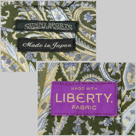 SUNNY SPORTS × LIBERTY ／ サニースポーツ × リバティ　Abbey Road 半袖シャツ 日本製 アビーロード ペイズリー オリーブ ｜ 春夏