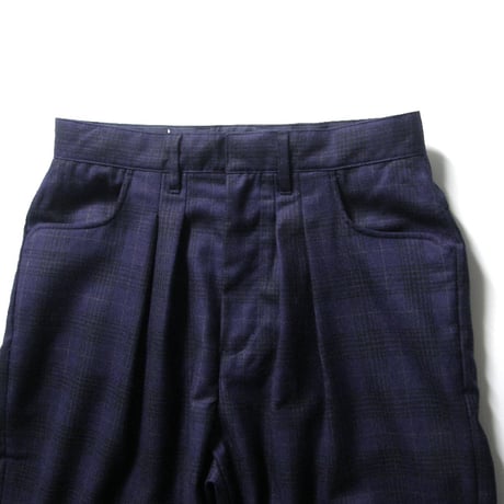 FARAH × JOURNAL STANDARD ／ ファーラー × ジャーナルスタンダード　ウール サキソニー ツータックパンツ スラックス チェック ネイビー ｜ 春 秋冬　（No.370199）