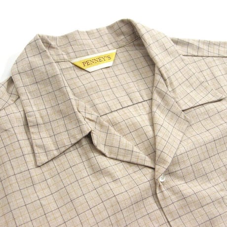 PENNEY'S ／ ペニーズ　半袖シャツ タッターソールチェック オープンカラー シャツ 綿 コットン 70s HAWAII PENNEYS SHIRTS ハワイアンシャツ ベージュ ｜ 春夏