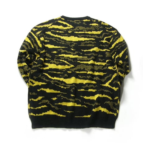 DEL MAR sportswear ／ デルマースポーツウェア　クルーネック ニット セーター ジャガード オーバーサイズ TIGER タイガー アニマル イエロー ｜ 秋冬
