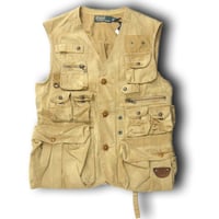 Ralph Lauren / ラルフローレン　ハンターベスト ヴィンテージ加工 ベスト コットン 羊革 レザー ミリタリー ユーティリティ ポケット ベージュ ラルフ ローレン オールシーズン