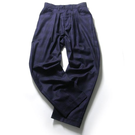 FARAH × JOURNAL STANDARD ／ ファーラー × ジャーナルスタンダード　ウール サキソニー ツータックパンツ スラックス チェック ネイビー ｜ 春 秋冬　（No.370199）