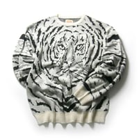 DEL MAR sportswear ／ デルマースポーツウェア　クルーネック ニット セーター ジャガード オーバーサイズ TIGER タイガー アニマル オフホワイト ｜ 秋冬