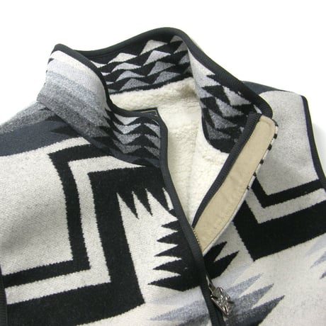 Bill Wall Leather × PENDLETON ／ ビルウォールレザー × ペンドルトン　裏ボア ベスト 日本製 シルバー マリブクロス ハーディング柄 ハーディング ホワイト ｜ 秋冬