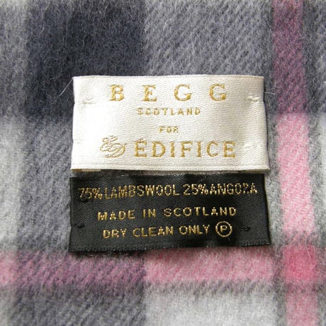 BEGG × EDIFICE ／ アレックスベグ × エディフィス　ラムウール アンゴラ マフラー スコットランド製 タータン チェック ピンク イエロー ｜秋冬　（No.253190）