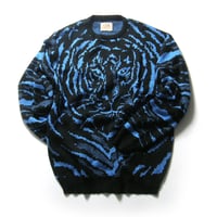 DEL MAR sportswear ／ デルマースポーツウェア　クルーネック ニット セーター ジャガード オーバーサイズ TIGER タイガー アニマル ブルー ｜ 秋冬