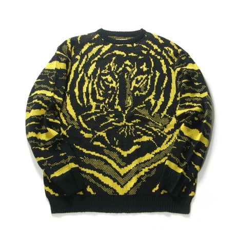 DEL MAR sportswear ／ デルマースポーツウェア　クルーネック ニット セーター ジャガード オーバーサイズ TIGER タイガー アニマル イエロー ｜ 秋冬