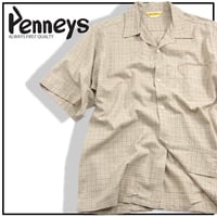 PENNEY'S ／ ペニーズ　半袖シャツ タッターソールチェック オープンカラー シャツ 綿 コットン 70s HAWAII PENNEYS SHIRTS ハワイアンシャツ ベージュ ｜ 春夏