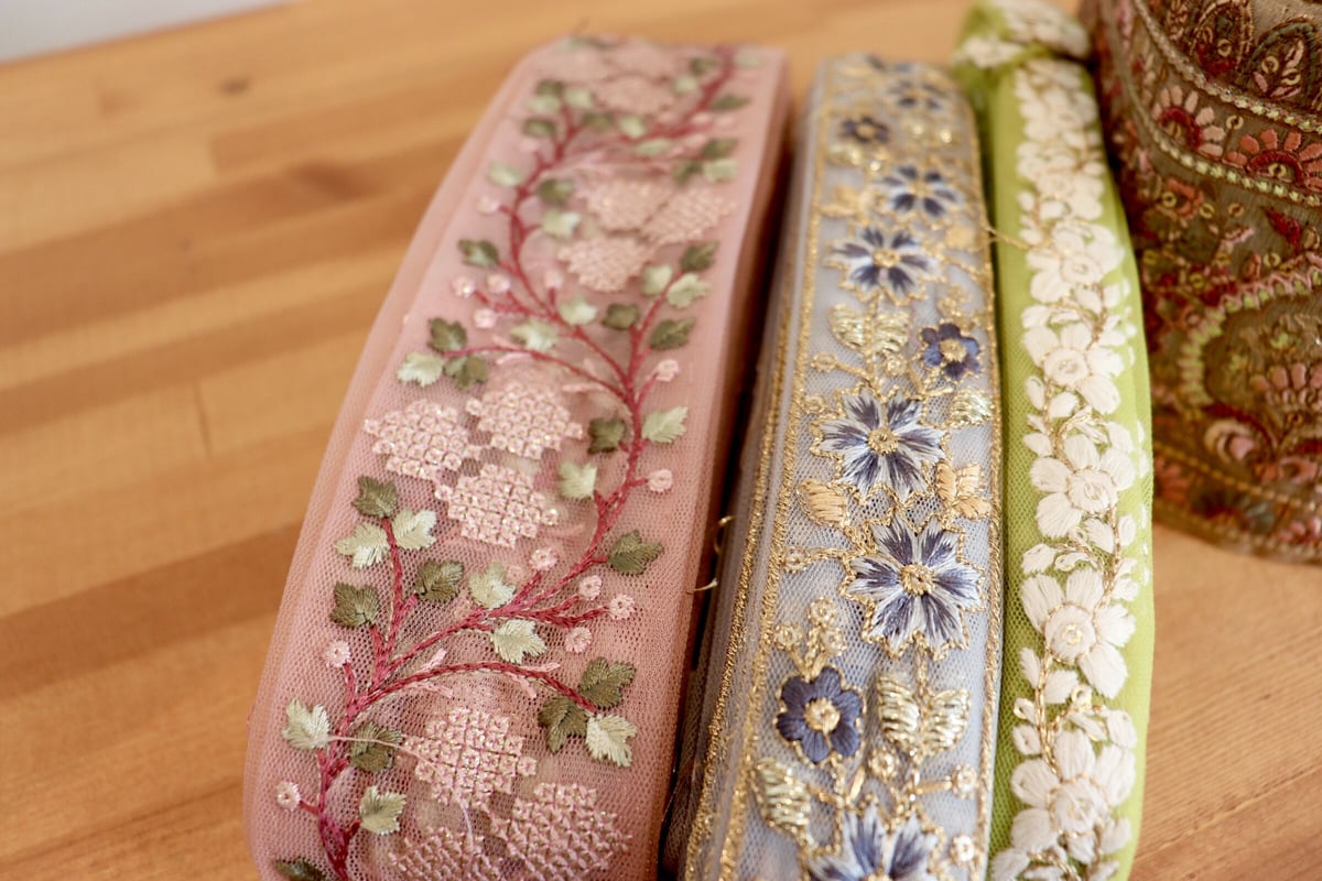 F】1ロール×5本アソート | インド刺繍リボン arinco ribbon