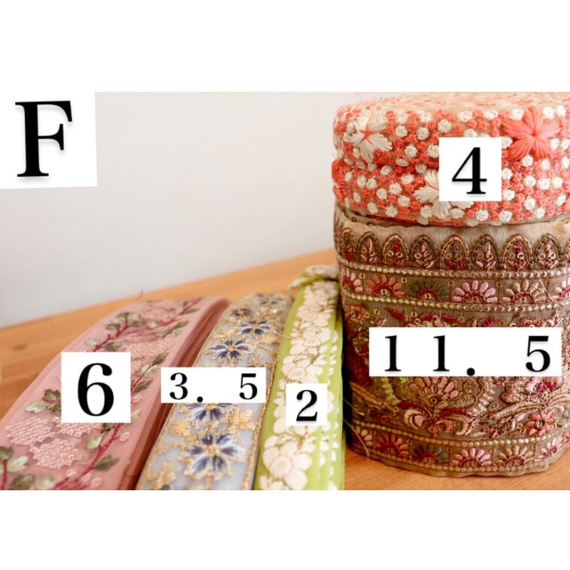 F】1ロール×5本アソート | インド刺繍リボン arinco ribbon