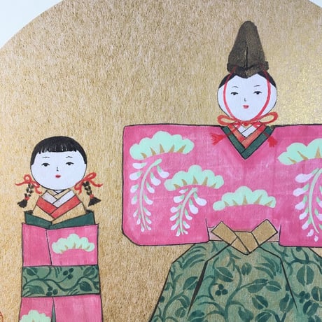 かおる雛絵色紙　(桃色地に松）