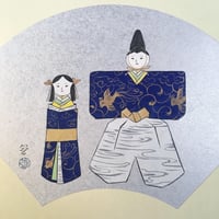 かおる雛絵色紙　（紺地に鳳凰）