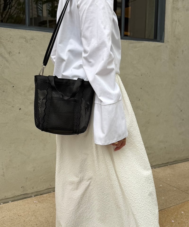 Fleur tote portable bag-MESH-Black | elu
