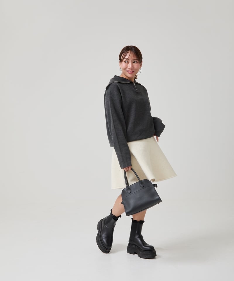 elu.エル Alex zip up washable kni black ② Alex zip up washable knit- Charcoal/ / Black | elu