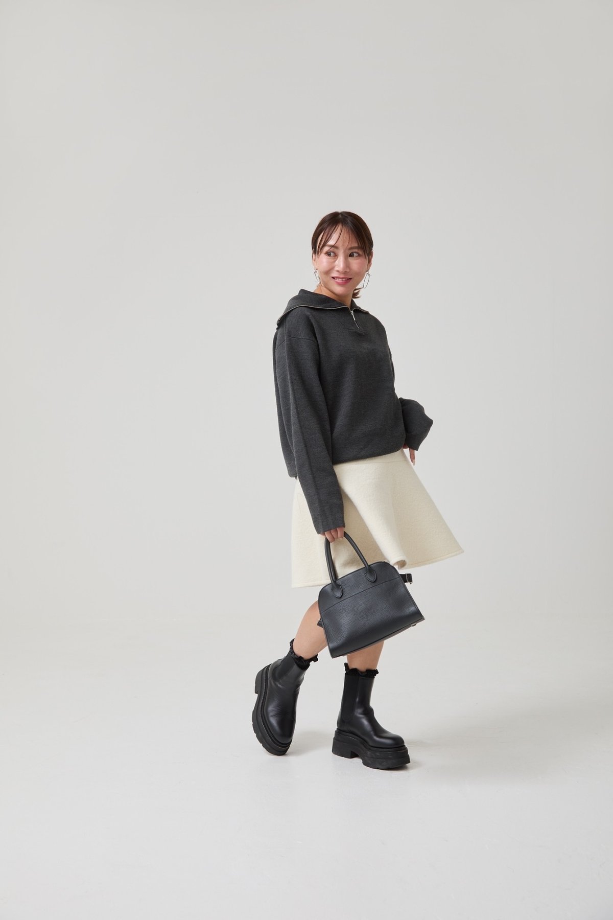 Alex zip up washable knit- Charcoal/ / Black | elu