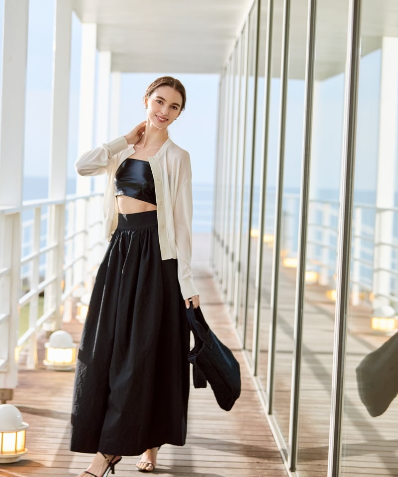 Suzan tack & gather skirt shape wide pants -Bla