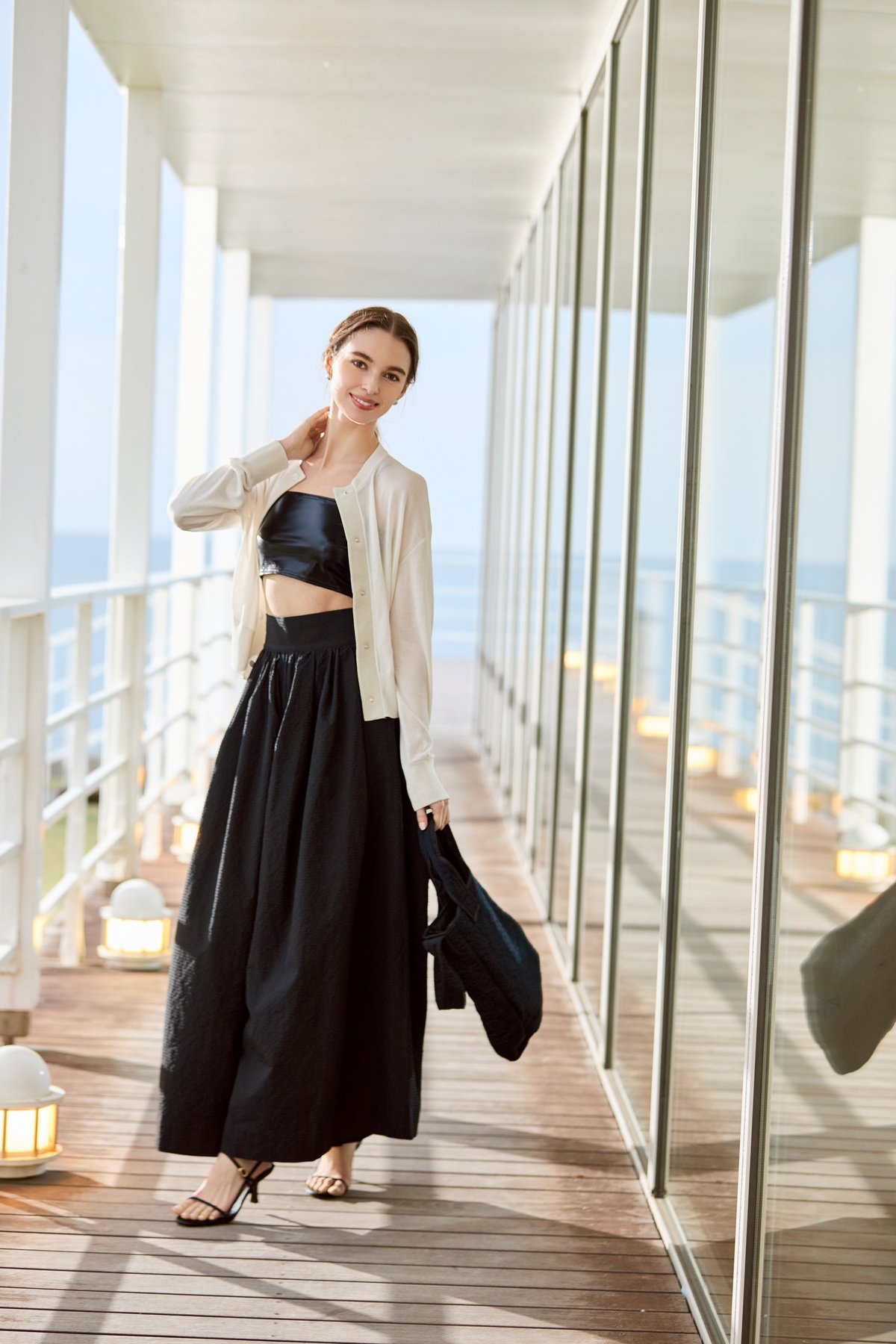 Suzan tack & gather skirt shape wide pants -Bla
