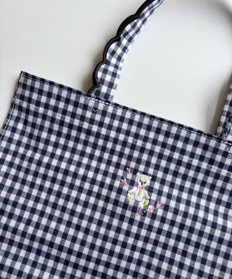 elu フルールトート　ギンガムチェック黒x黒　新品 Fleur tote（square） gingham check black×black |