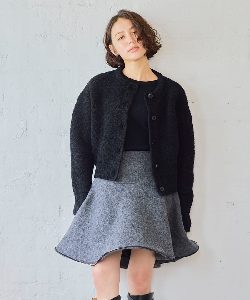 Poodle cardigan alpaca mix knit cardigan- Black