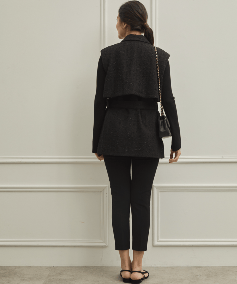 Back yoke double gilet MARIE (tweed)-Black | elu