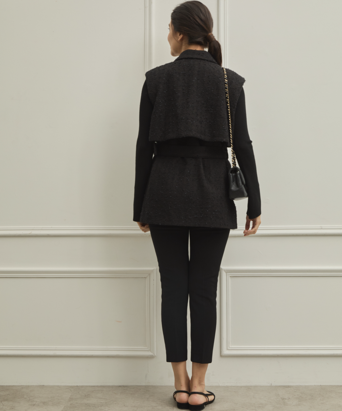 【Yua...さん専用】elu. Back yoke double gilet Back yoke double gilet MARIE (tweed)-Black | elu