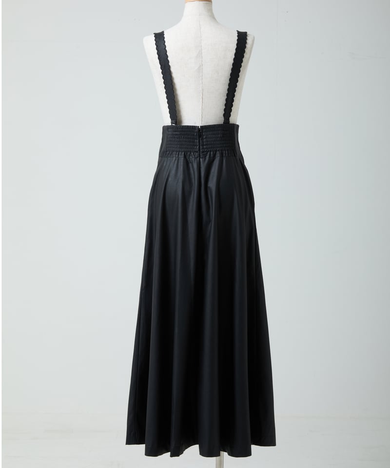 Scallop leather high waist jumper skirt LEA-bl