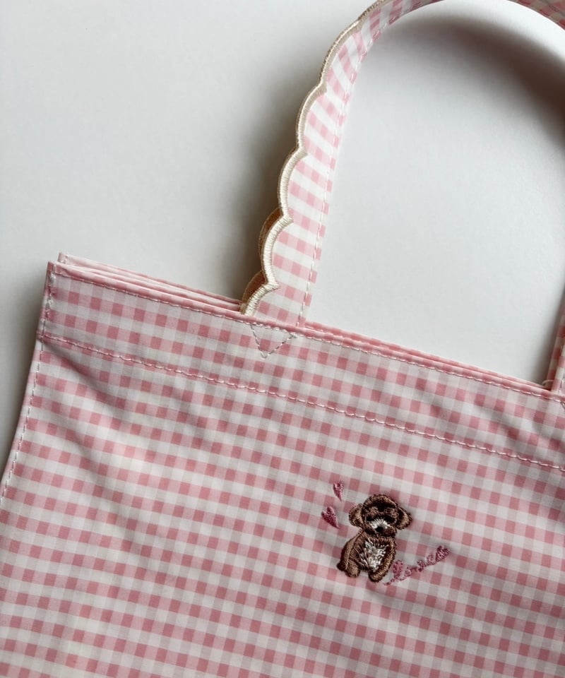 Fleur tote beige×pink elu. フルールトート Fleur tote（square） gingham check beige×pink | elu