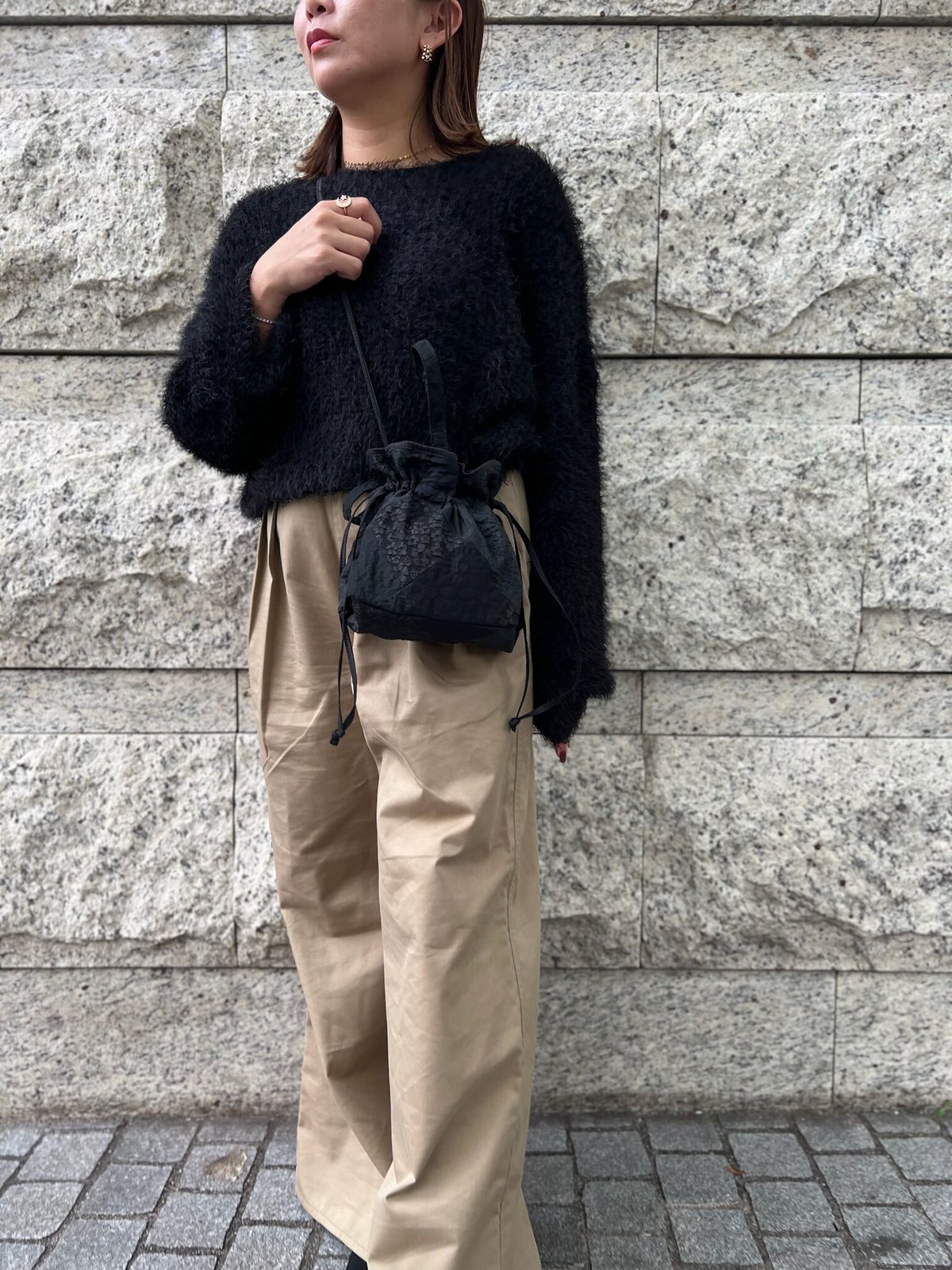 elu. 巾着　ショルダー　ブラック　パッチワーク Patch -Kinchaku- Black | elu