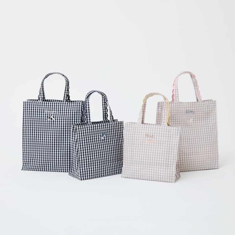 Fleur tote（square） gingham check beige×pink | elu