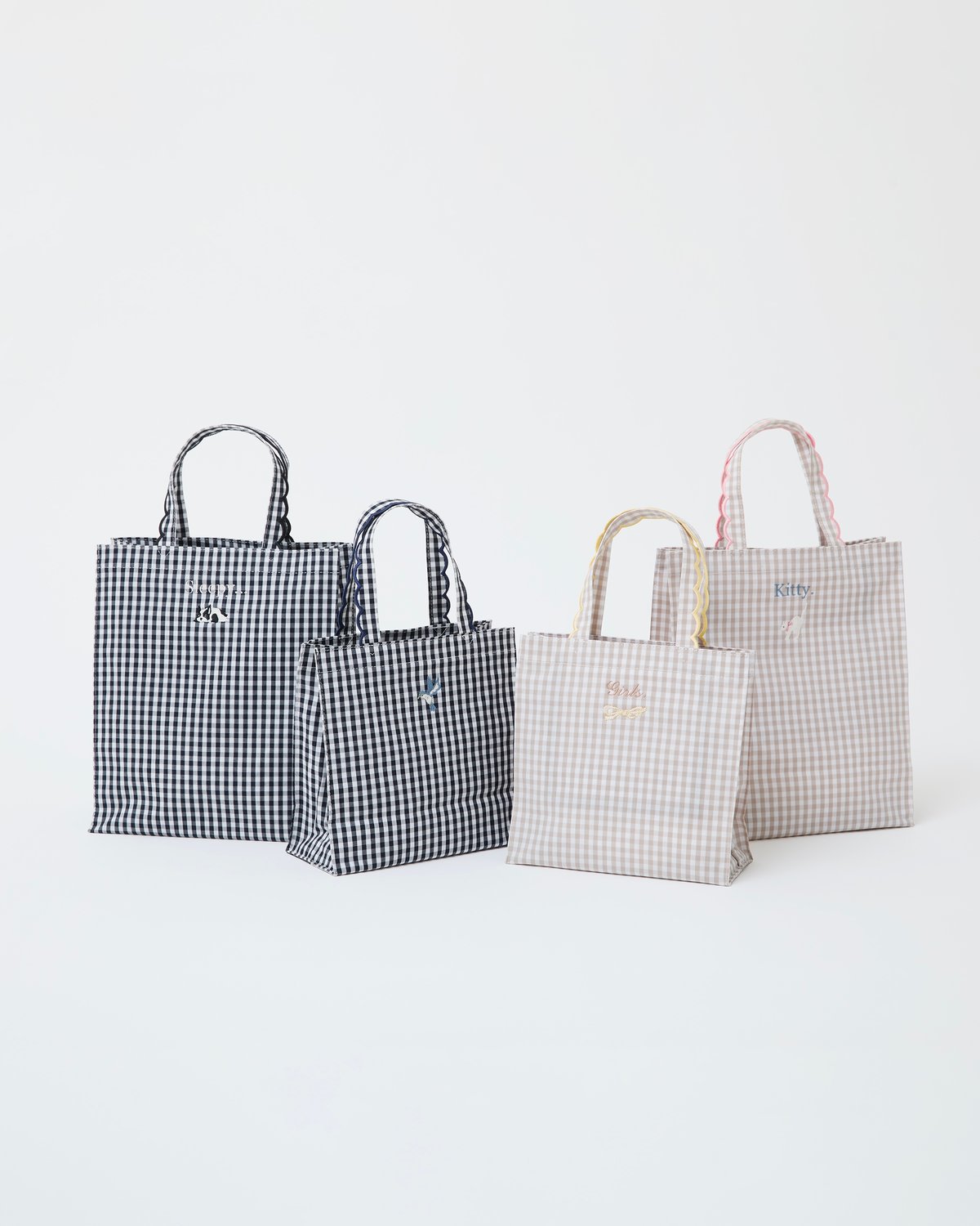 受注】Fleur tote(square) gingham check beige×pin 受注】Fleur tote(square) gingham check beige×pin