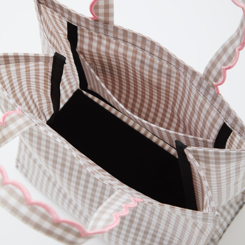 受注】Fleur tote(square) gingham check beige×pin 受注】Fleur tote(square) gingham check beige×pin